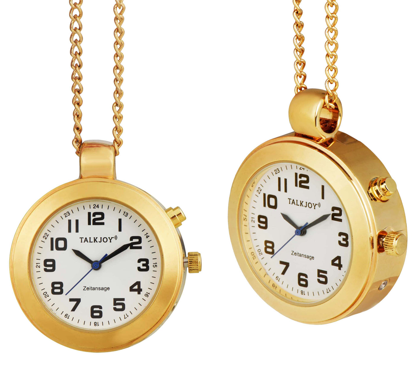 Sprechende Taschenuhr mit Halskette / Karabiner Uhr Anhänger UMHÄNGEUHR Seniorenuhr Blindenuhr
