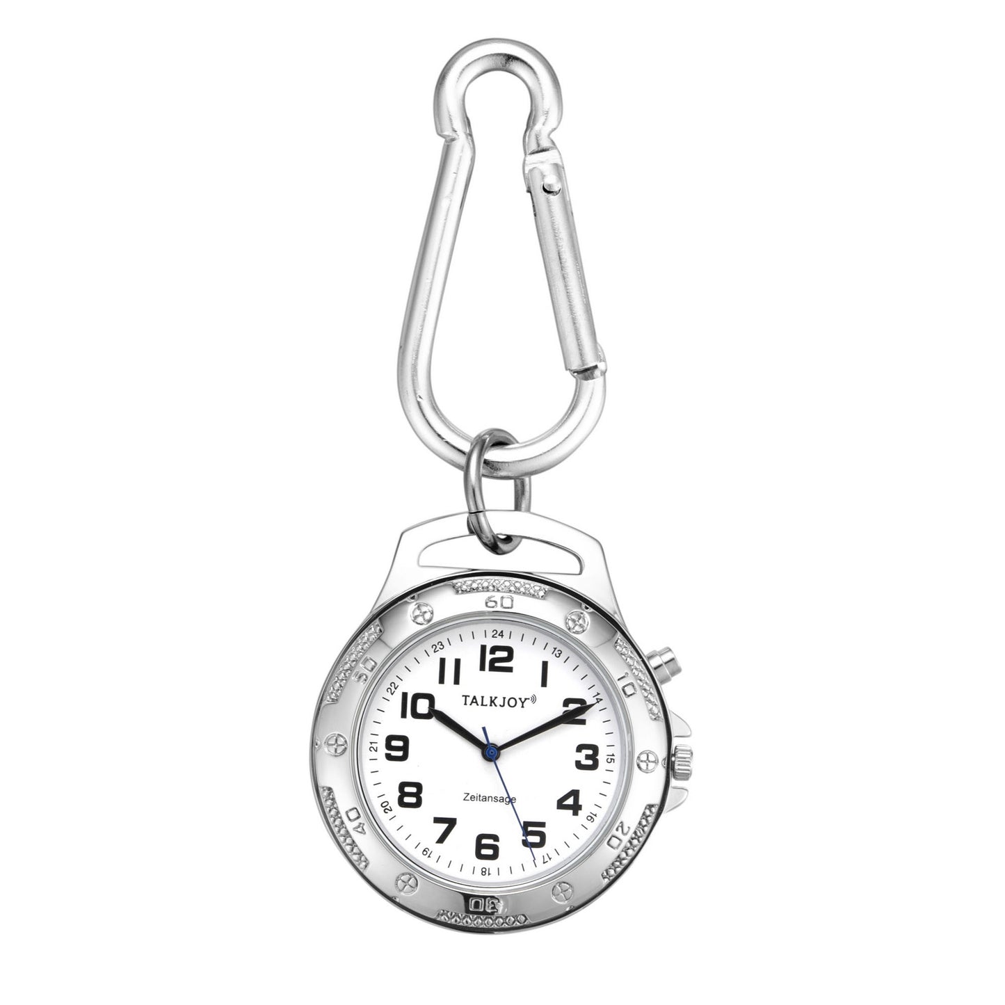 Sprechende Taschenuhr mit Halskette / Karabiner Uhr Anhänger UMHÄNGEUHR Seniorenuhr Blindenuhr