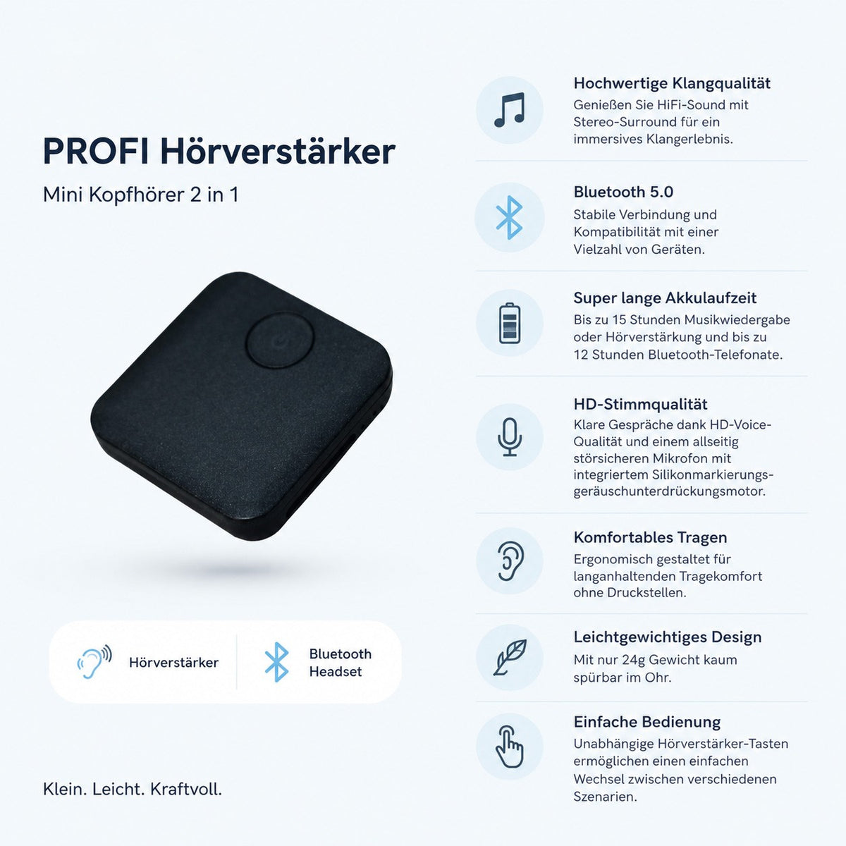 PROFI Hörverstärker mini Kopfhörer dezente Ohrhörer Geräuschverstärker Bluetooth Headset 2 in 1