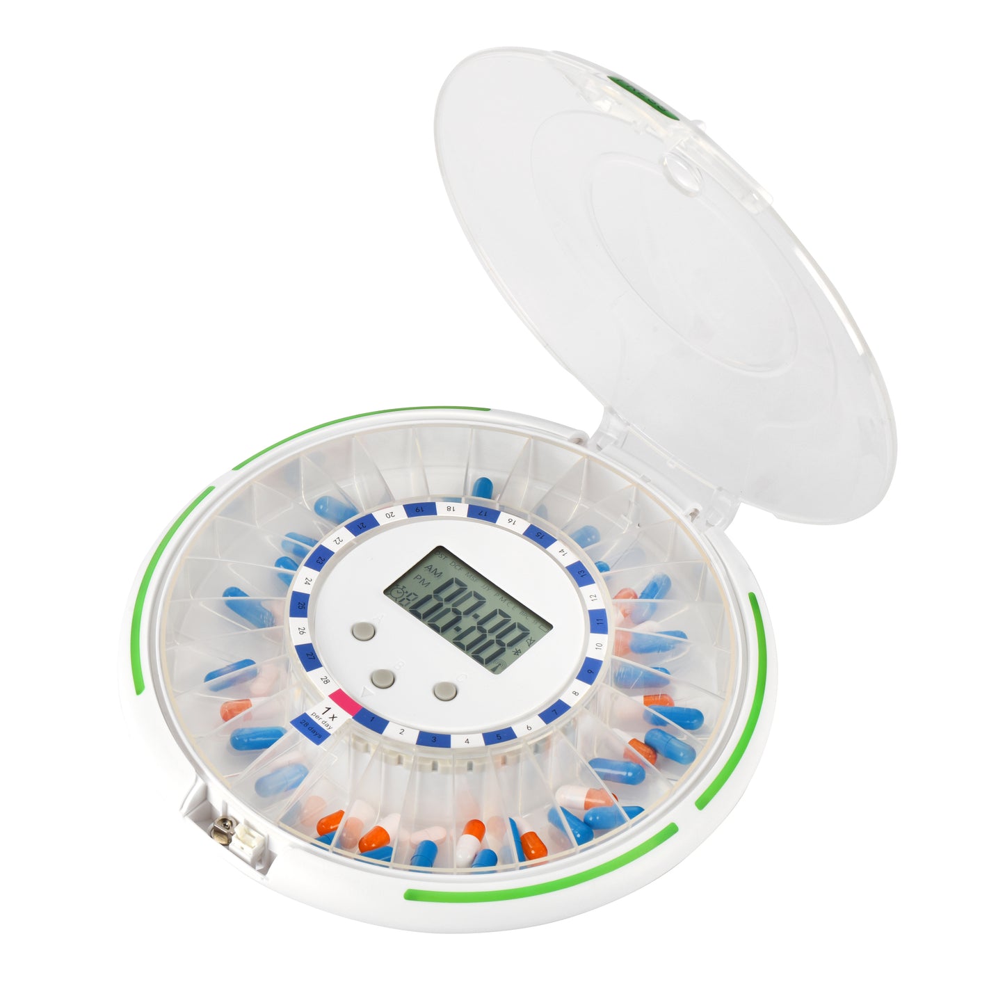 PROFI Pillenbox 6 Alarm XXL Pillendose Tablettenbox 6 Wecker 28 Fächer 23cm Tabletten Einnahme Erinnerung