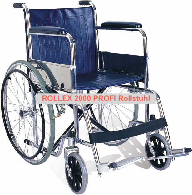 Rollex 2000 PROFI Rollstuhl faltbar schwarz Reise Stuhl mit Armlehnen und Fußstützen Fußablage