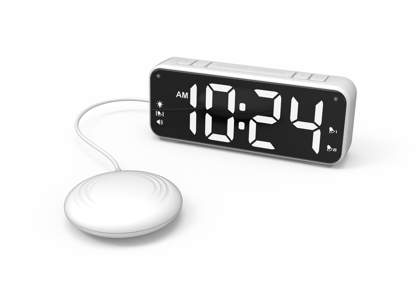 PROFI weiß VIBRATION Uhr Tischuhr XXL Display Senioren vibrierender Wecker Vibrationsalarm