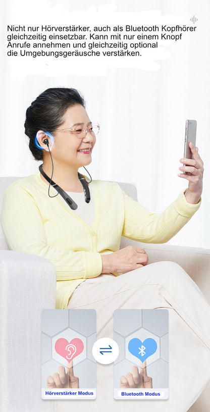 PROFI Hörverstärker Nackenbügel und Bluetooth Kopfhörer in einem; Geräuschverstärker Umgebung lauter hören ideal für Senioren oder Hörgeschädigte