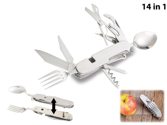 PROFI Überlebensmesser mit Besteck Gabel Messer Löffel Camping Set Taschenmesser