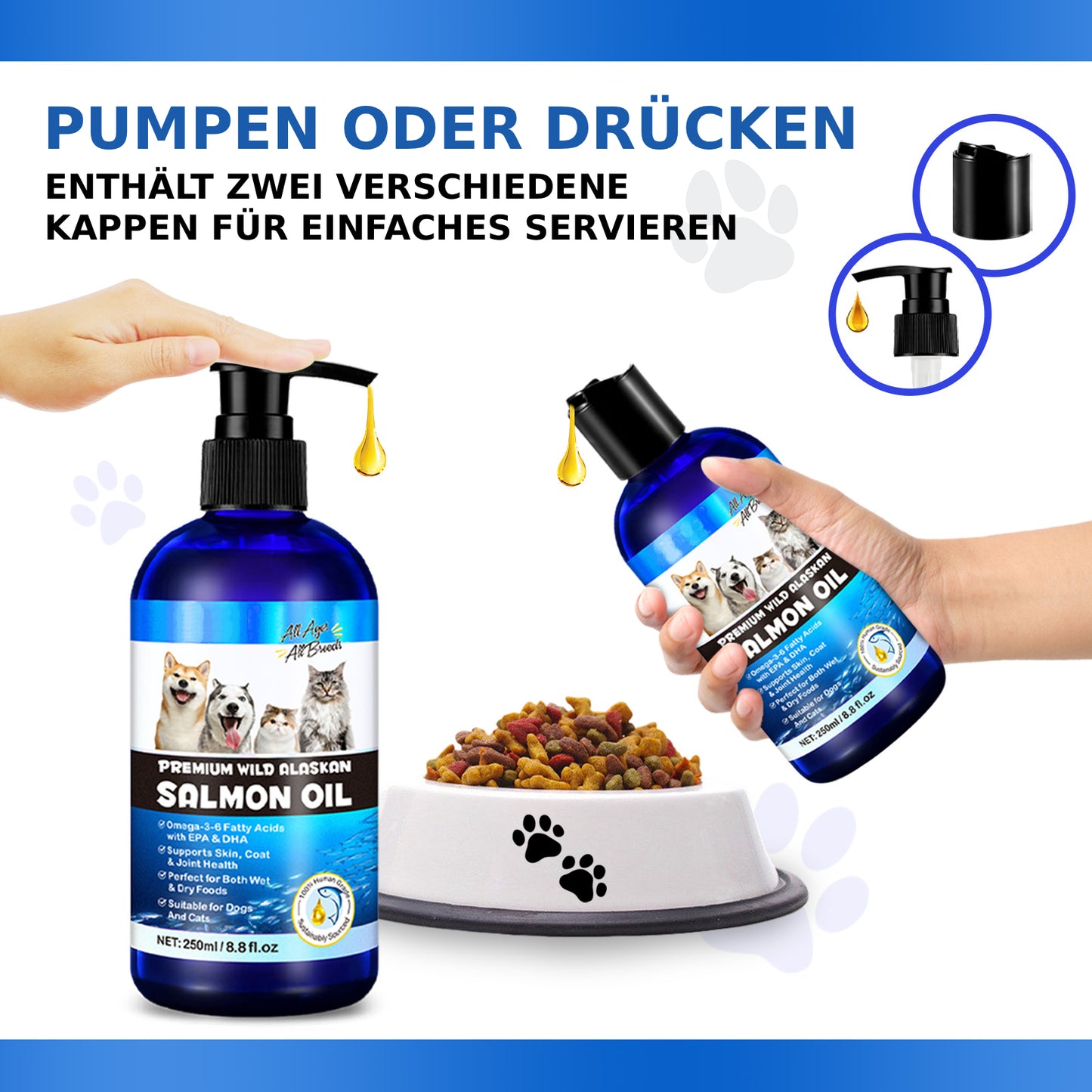 Lachsöl für Hunde & Katzen 250 ml, Omega 3 - 6 Fischöl aus Wildlachs