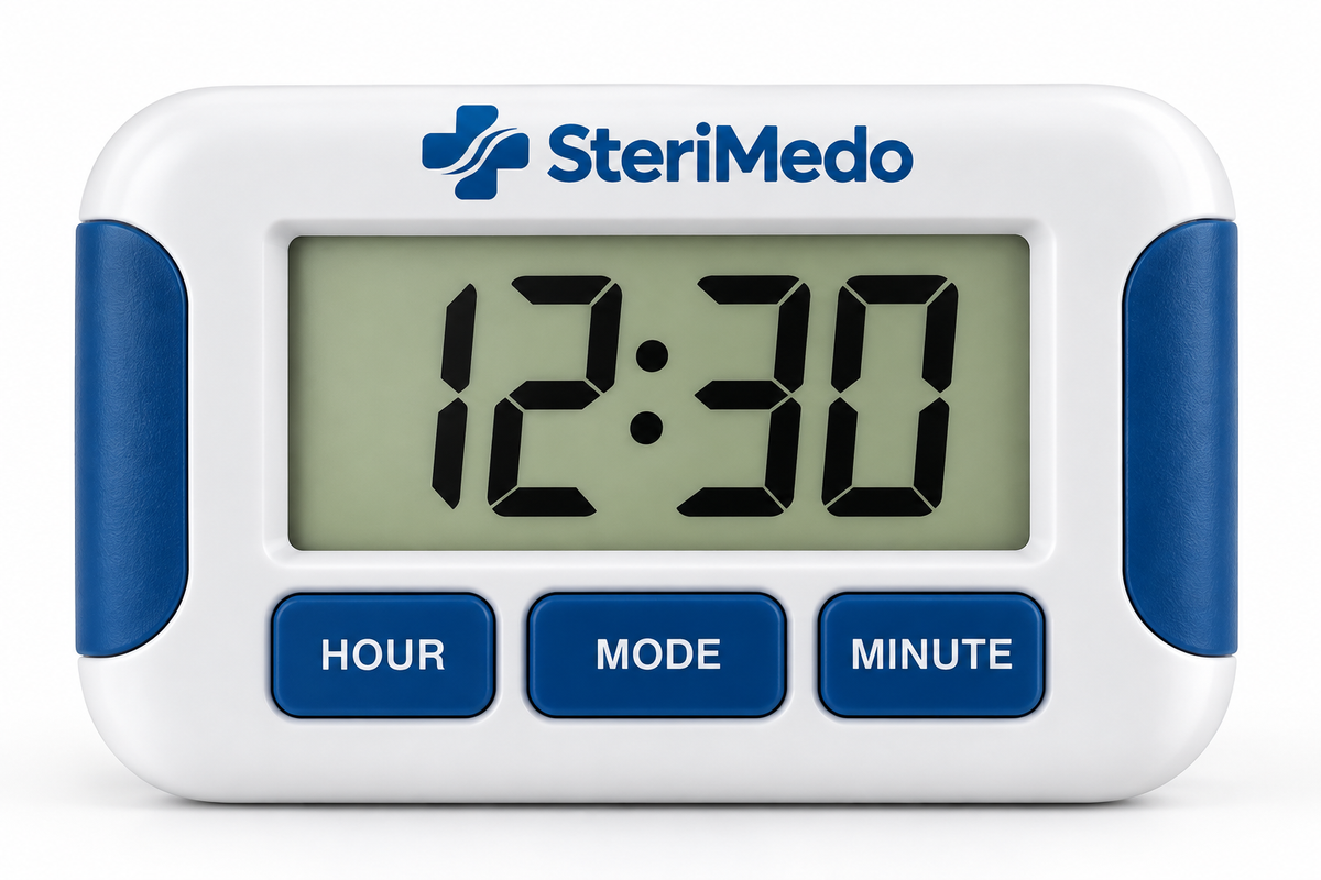 SteriMedo Medikamenten-Wecker mit 8 Alarmen täglich – Elektronischer Tablettenwecker mit individuell einstellbaren Erinnerungszeiten – Pillenwecker für Senioren, Parkinson-Patienten und regelmäßige Medikamenteneinnahme