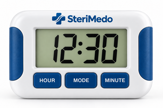 SteriMedo Medikamenten-Wecker mit 8 Alarmen täglich – Elektronischer Tablettenwecker mit individuell einstellbaren Erinnerungszeiten – Pillenwecker für Senioren, Parkinson-Patienten und regelmäßige Medikamenteneinnahme