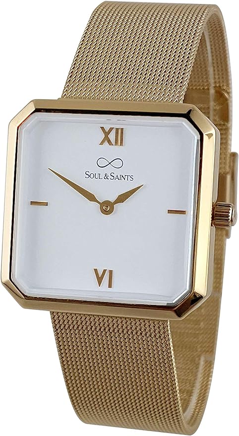 Premium Damenuhr Edelstahl elegante Armbanduhr quadratisch rechteckig Damen Uhr eckig mesh Armband Edelstahl Swiss Uhrwerk Saphire Glas kratzfest 3m 3ATM Wasserfest - Mary