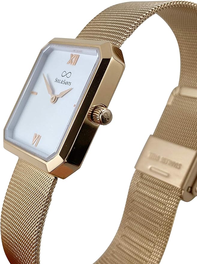 Premium Damenuhr Edelstahl elegante Armbanduhr quadratisch rechteckig Damen Uhr eckig mesh Armband Edelstahl Swiss Uhrwerk Saphire Glas kratzfest 3m 3ATM Wasserfest - Mary
