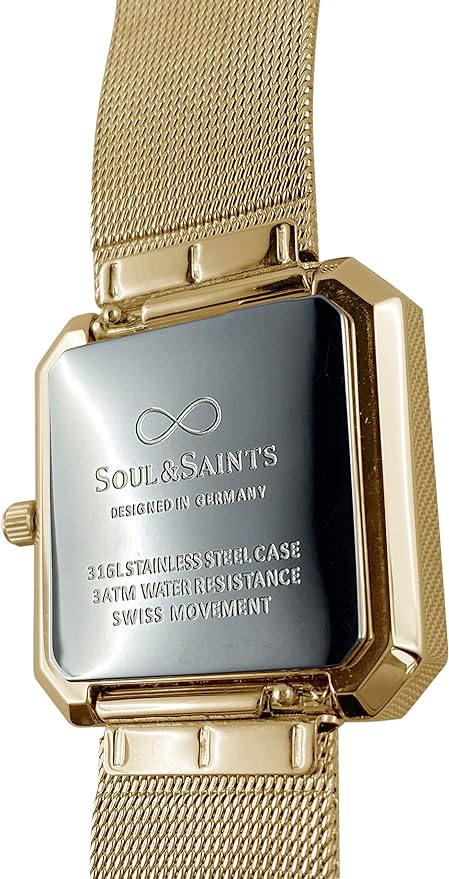 Premium Damenuhr Edelstahl elegante Armbanduhr quadratisch rechteckig Damen Uhr eckig mesh Armband Edelstahl Swiss Uhrwerk Saphire Glas kratzfest 3m 3ATM Wasserfest - Mary