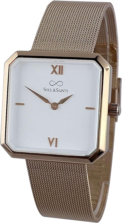 Premium Damenuhr Edelstahl elegante Armbanduhr quadratisch rechteckig Damen Uhr eckig mesh Armband Edelstahl Swiss Uhrwerk Saphire Glas kratzfest 3m 3ATM Wasserfest - Mary