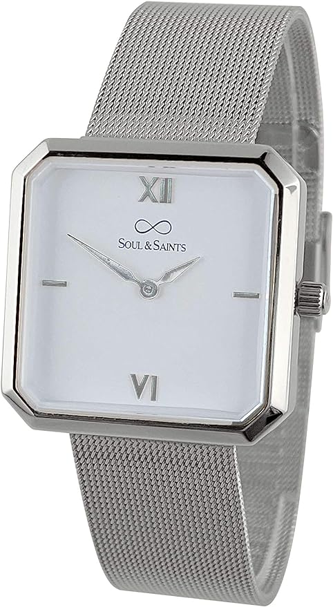 Premium Damenuhr Edelstahl elegante Armbanduhr quadratisch rechteckig Damen Uhr eckig mesh Armband Edelstahl Swiss Uhrwerk Saphire Glas kratzfest 3m 3ATM Wasserfest - Mary